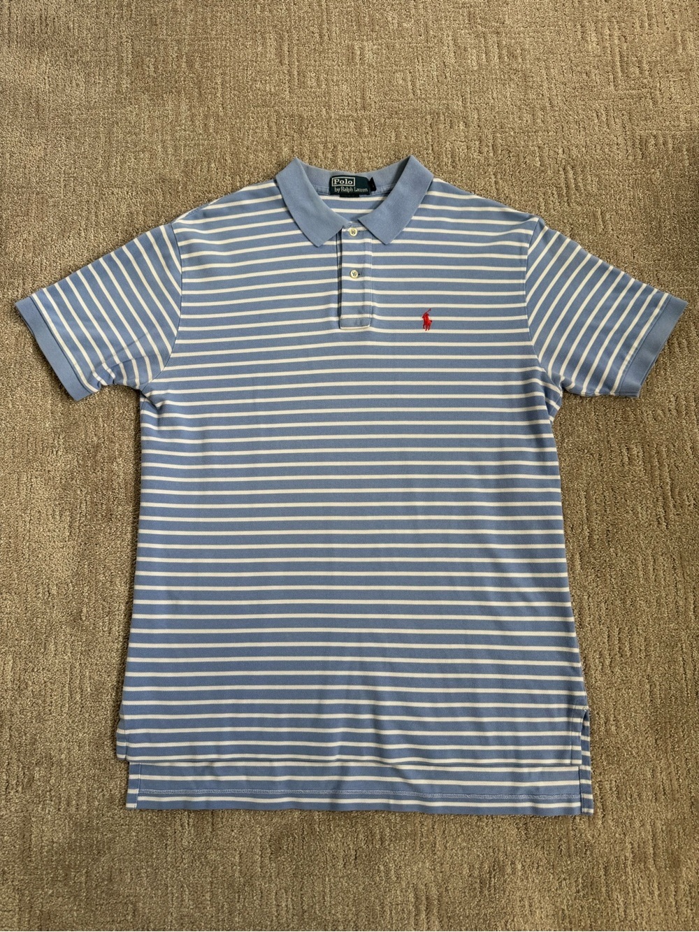 Ralph Lauren Men’s Polo Shirt - Light Blue & White Striped - Picture 1 of 4